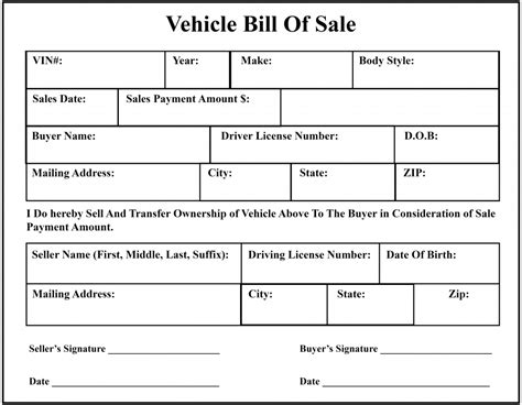 Vehicle Printable Vehicle Bill Of Sale Georgia